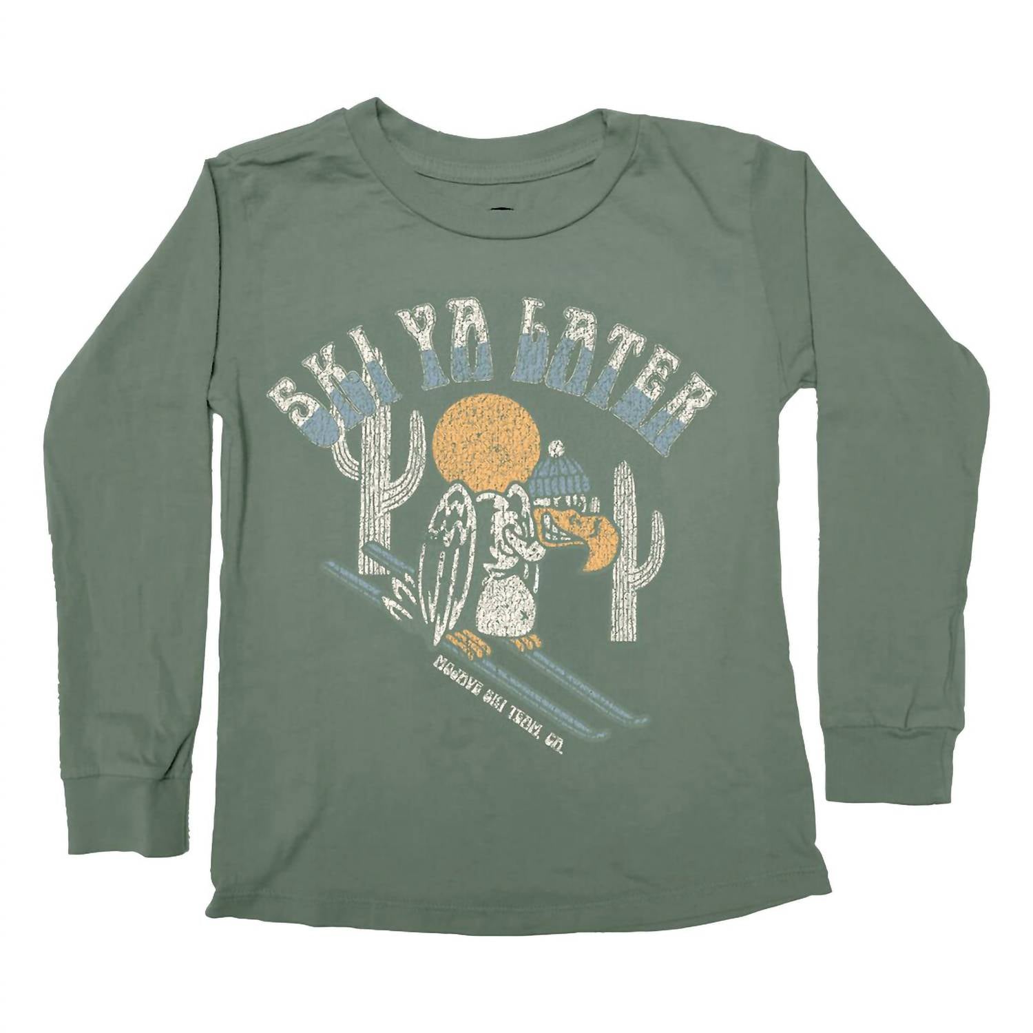 TINY WHALES Kid's Ski Ya Later Long Sleeve Tee in forest green - kids' shirt