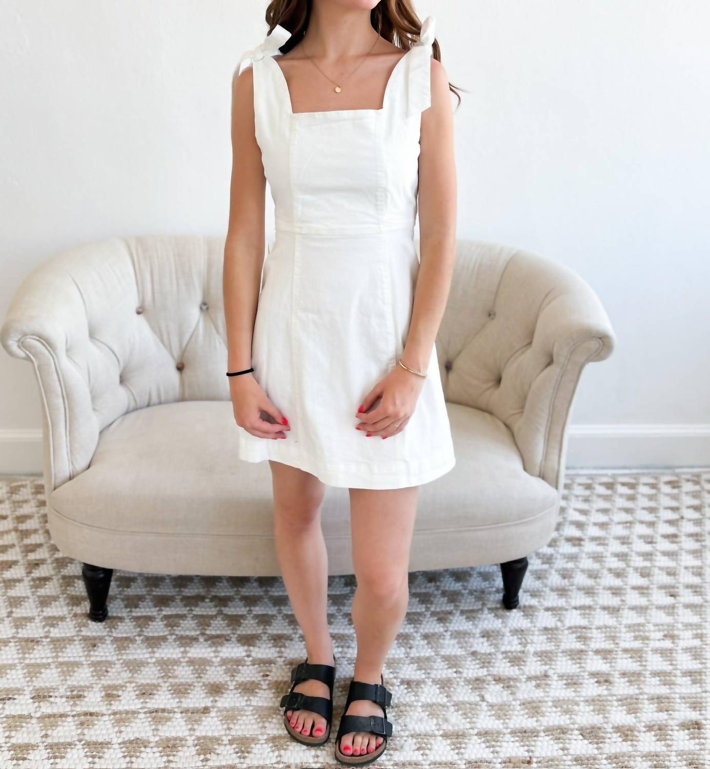 Miou Muse - Cotton Shoulder Tie Mini Dress