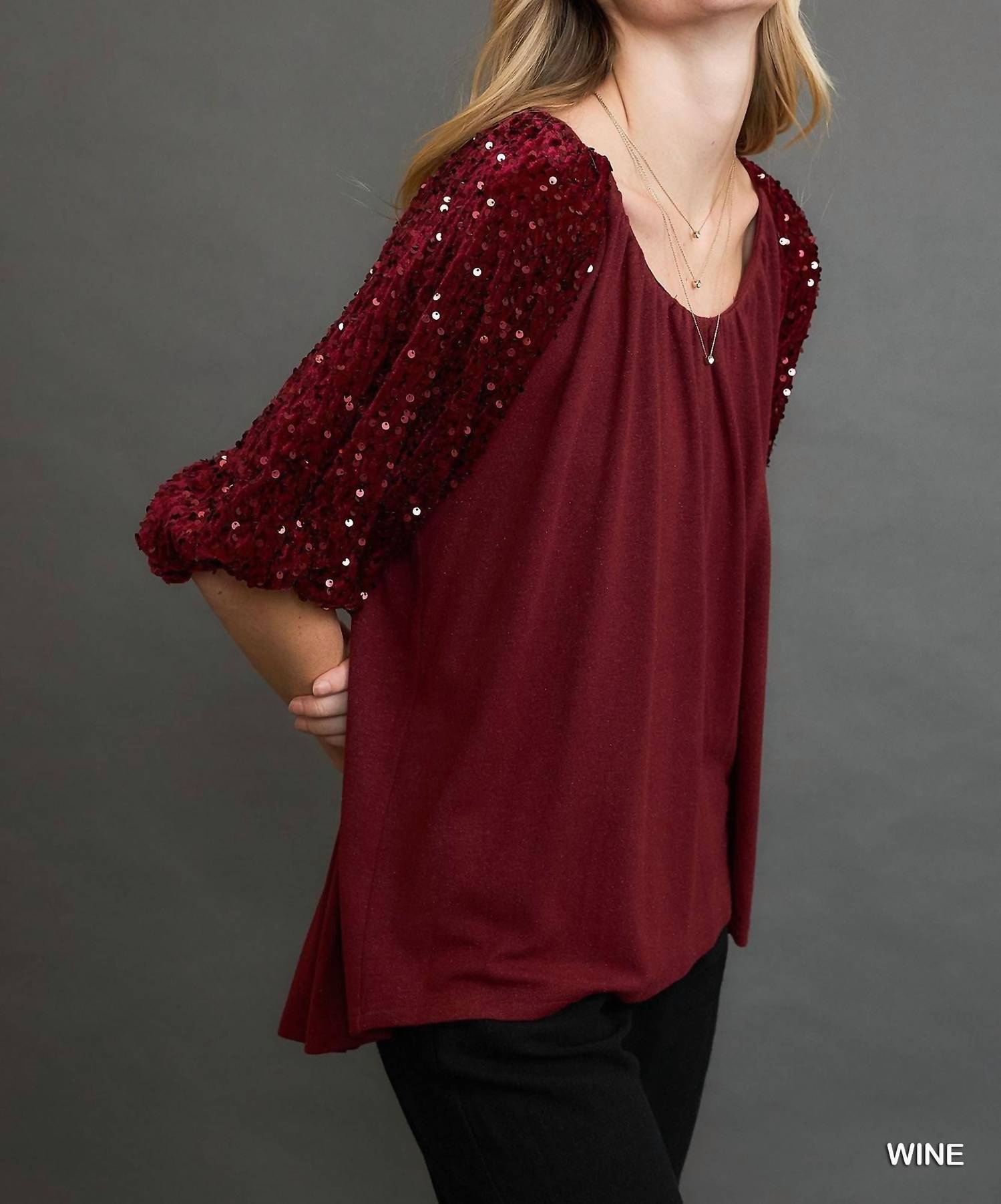 Umgee - Sparkly Knit Velvet Top