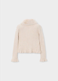 Mayoral - Girl's Ribbed Knit Cardigan With Faux Fur Collar