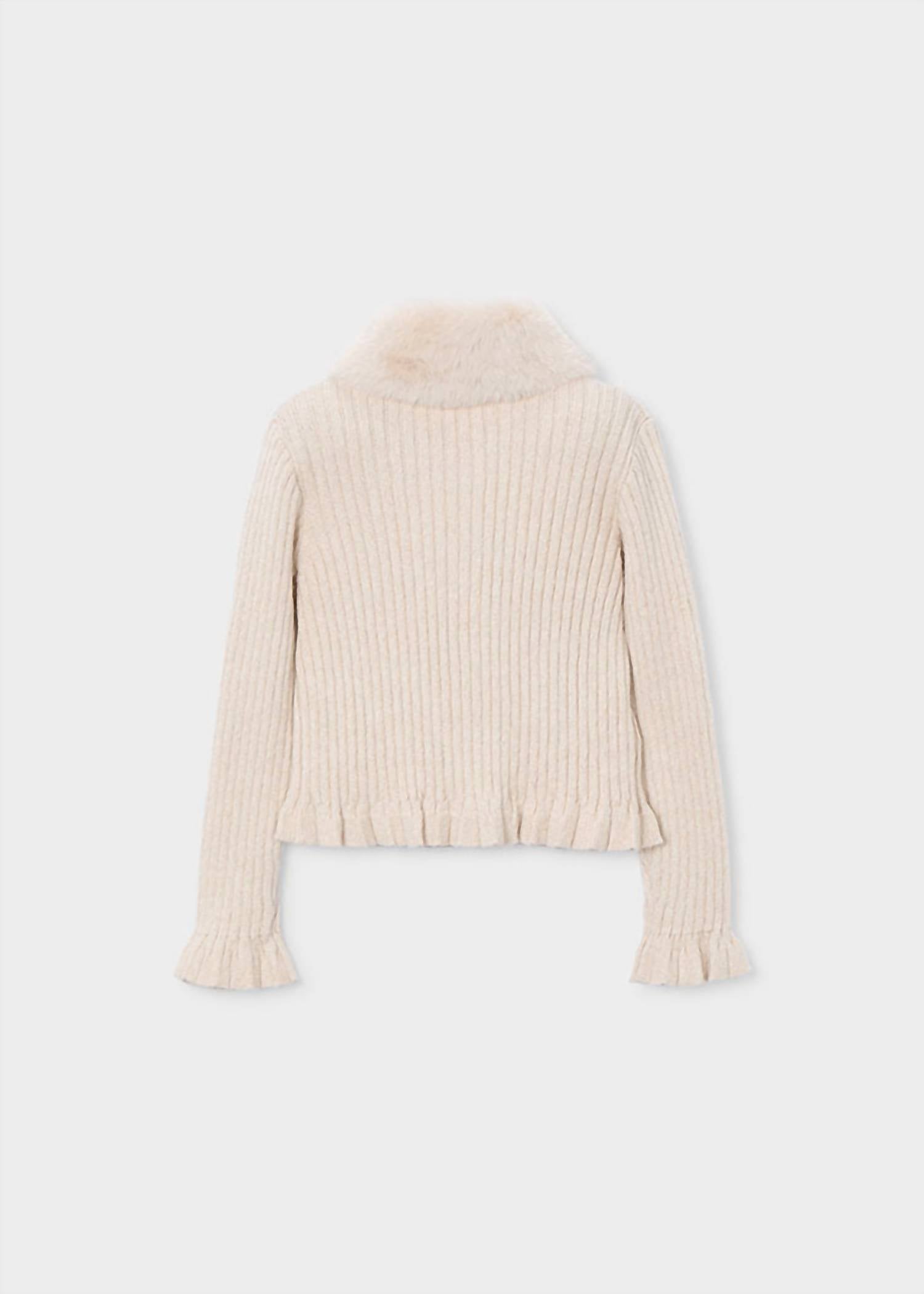 Mayoral - Girl's Ribbed Knit Cardigan With Faux Fur Collar