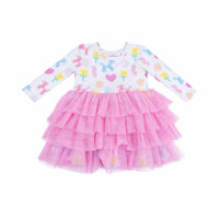 Angel Dear - Kids' Balloon Animals Print Long Sleeve Tulle Dress