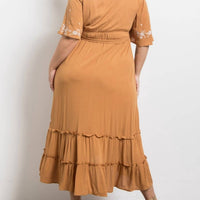 Polagram - Floral Embroidered Ruffle Midi Maxi Dress