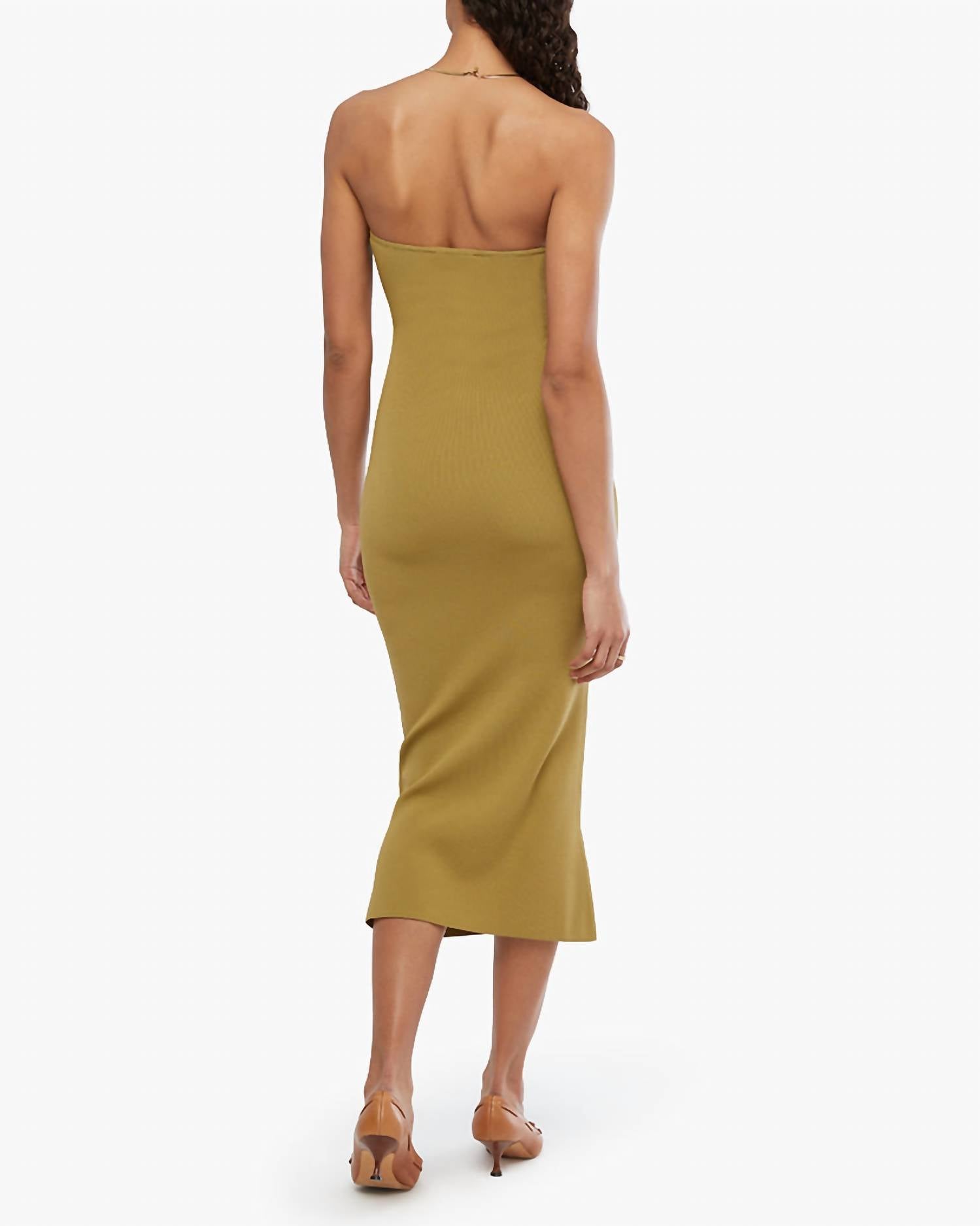 WE WORE WHAT Strapless Ribbed Knit Midi Dress in willow - women's dress - detail view