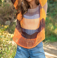Davi & Dani - Striped Wide Opening Sleeve Pullover Cover Up Top