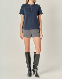 English Factory - Eve Beaded Bow Tee