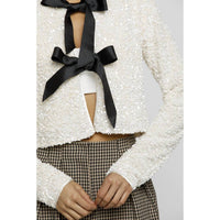 STORIA Solid Sequin Ribbon Bow Jacket in cream black - women's jacket - view 6