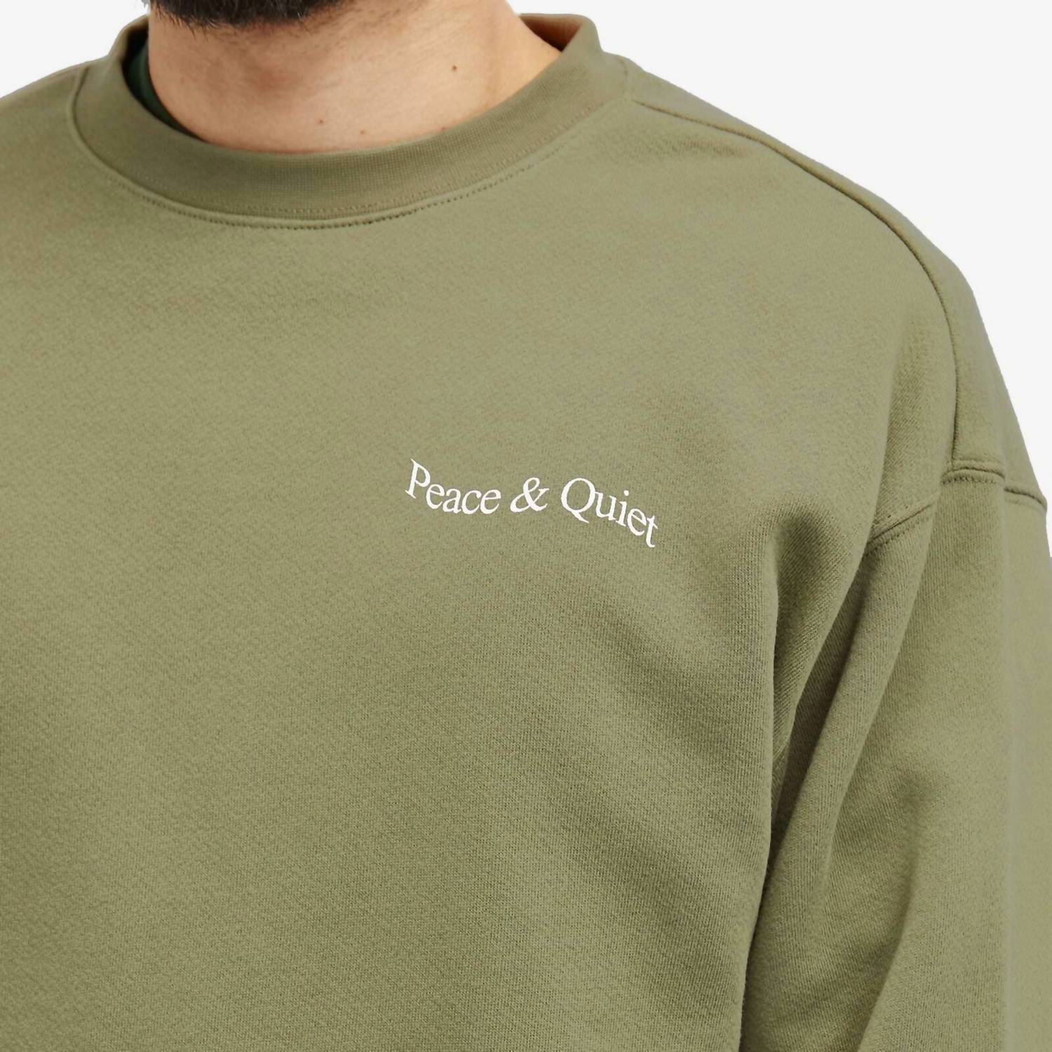 Museum of Peace & Quiet Men's Wordmark Crewneck Sweatshirt in olive - men's shirt - detail view