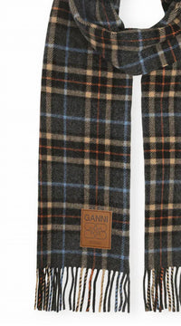 GANNI Women's Double Face Wool Check Scarf in grey - women's scarf - detail view