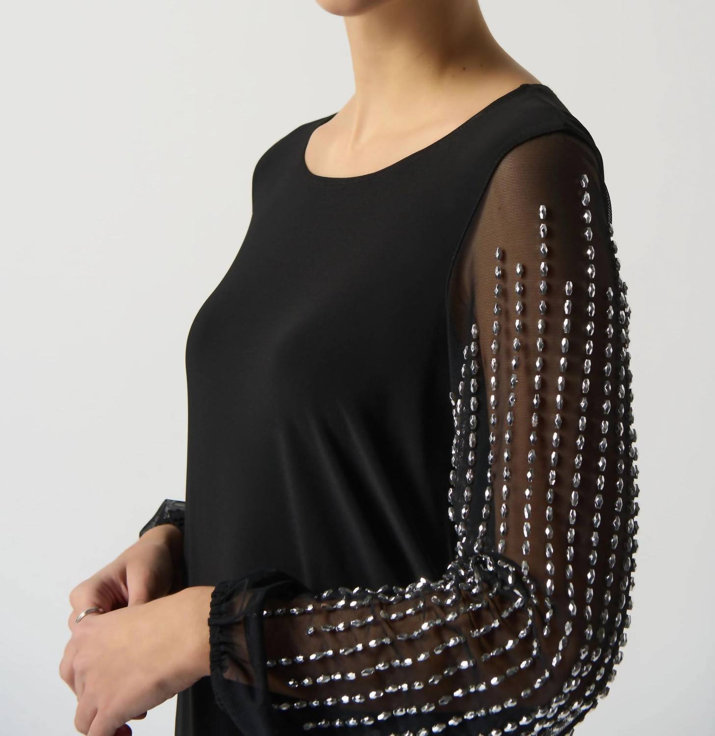 Joseph Ribkoff - Brena Puff Sleeve Asymmetrical Beaded Top