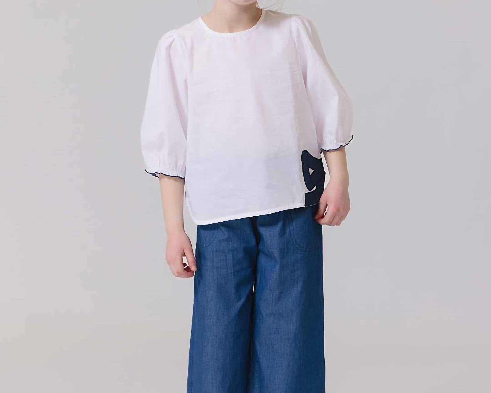 PINK CHICKEN Dana Bow Top in white - kids' blouse