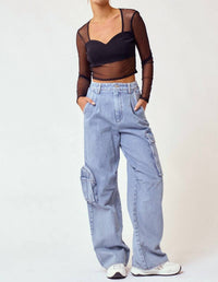 Blue Blush - Women's Denim Cargo Long Pants