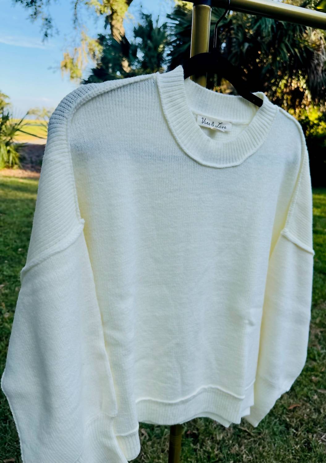 Vine & Love Oversized Cotton Blend Knit Sweater in white - women's sweater - view 7