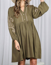Vine & Love Paisley V-neck Mini Dress in olive - women's dress