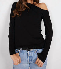 bobi One Shoudler Long Sleeve Top in black 1 - women's blouse