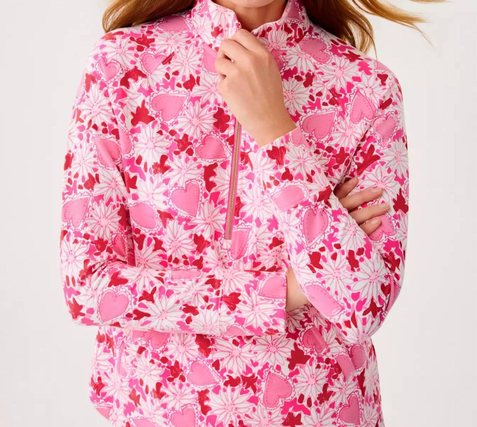 Lilly Pulitzer Upf 50+ Skipper Popover Top in coconut dear heart 1 - women's top - alternate view