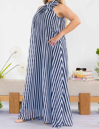 Karen Kane - Sleeveless Halter Striped Jumpsuit