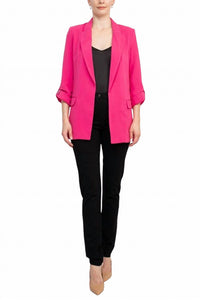 T Tahari - Lapel Collar Open Front Woven Blazer