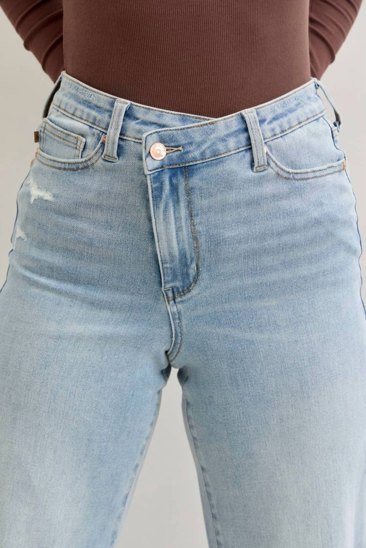 Judy Blue - High Waist Retro Wide Criss-cross Mild Destroy Jeans