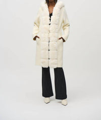 Joseph Ribkoff - Detachable Faux Fur Trim Hooded Coat