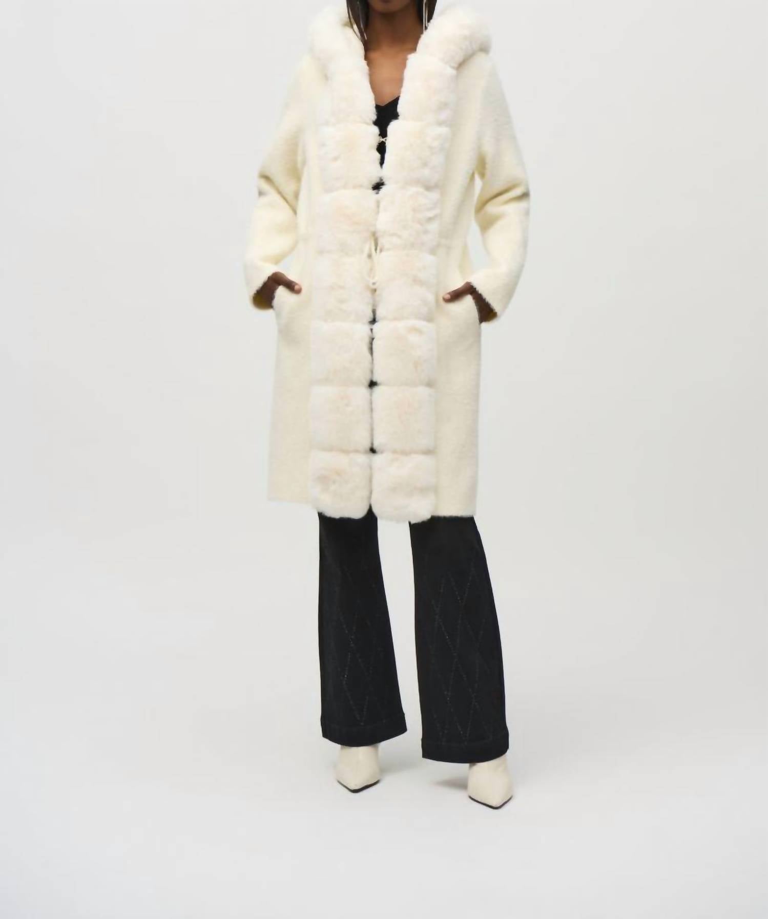Joseph Ribkoff - Detachable Faux Fur Trim Hooded Coat