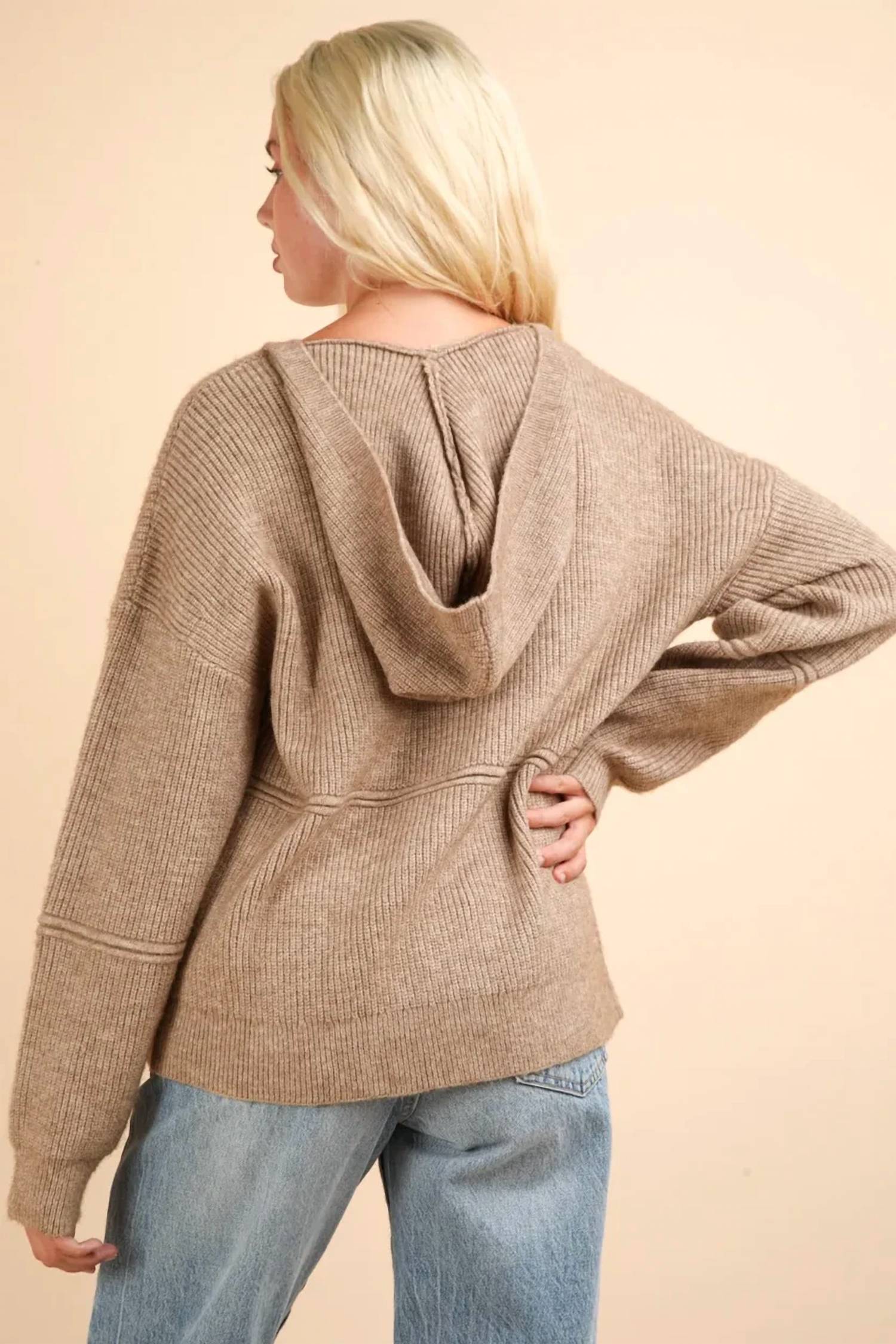 Very J - Oversized Seam Detail Drop Shoulder Hooded Sweater