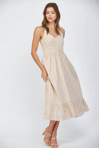 Fate - Striped Smocked Bodice Dress