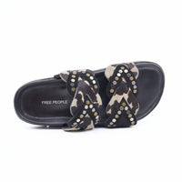 Free People - Women's Leo Studded Leather Cow Print Banded Flat Slide Sandals