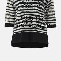 Joseph Ribkoff - Striped Holey Knit High-low Top