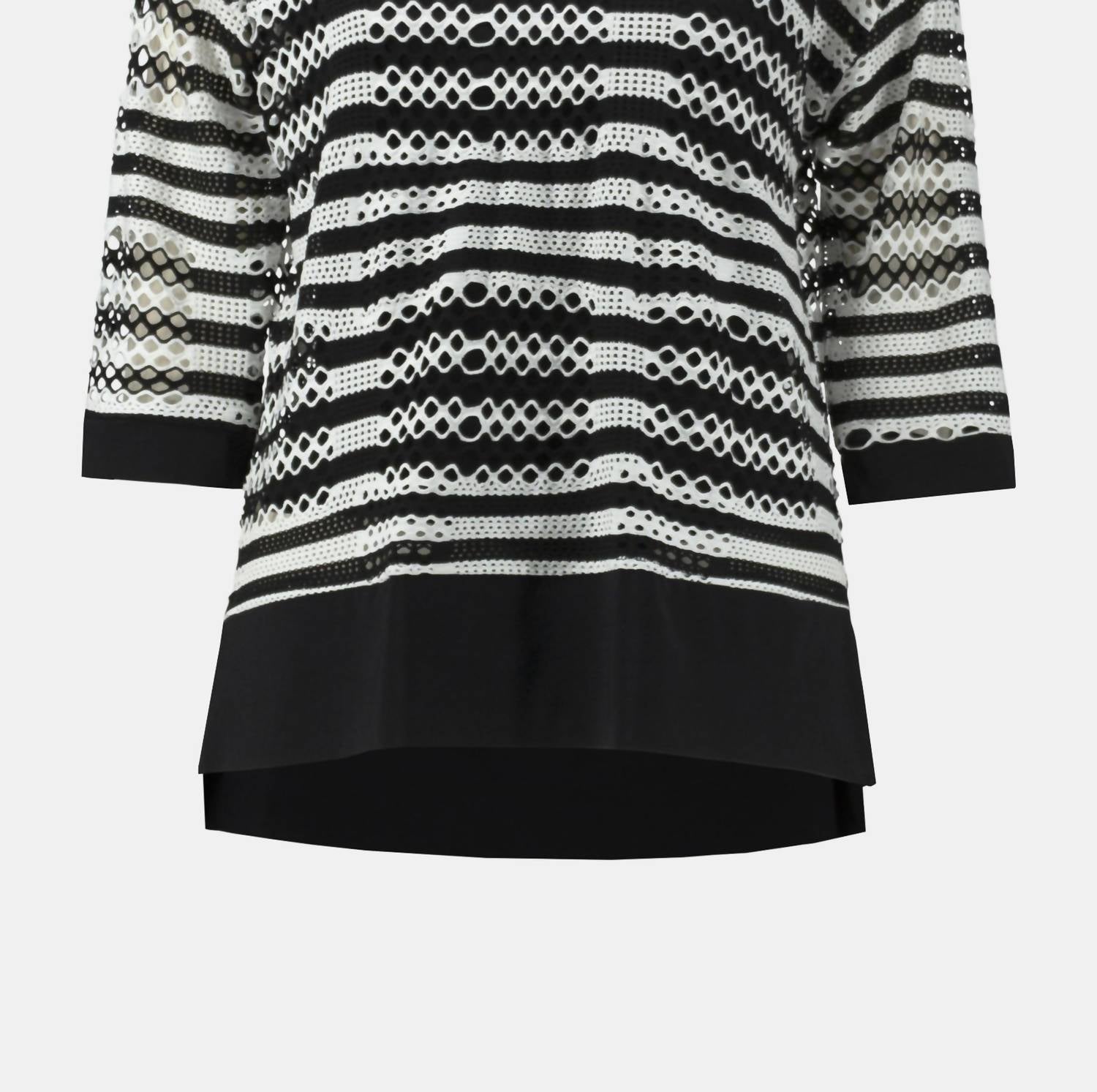 Joseph Ribkoff - Striped Holey Knit High-low Top