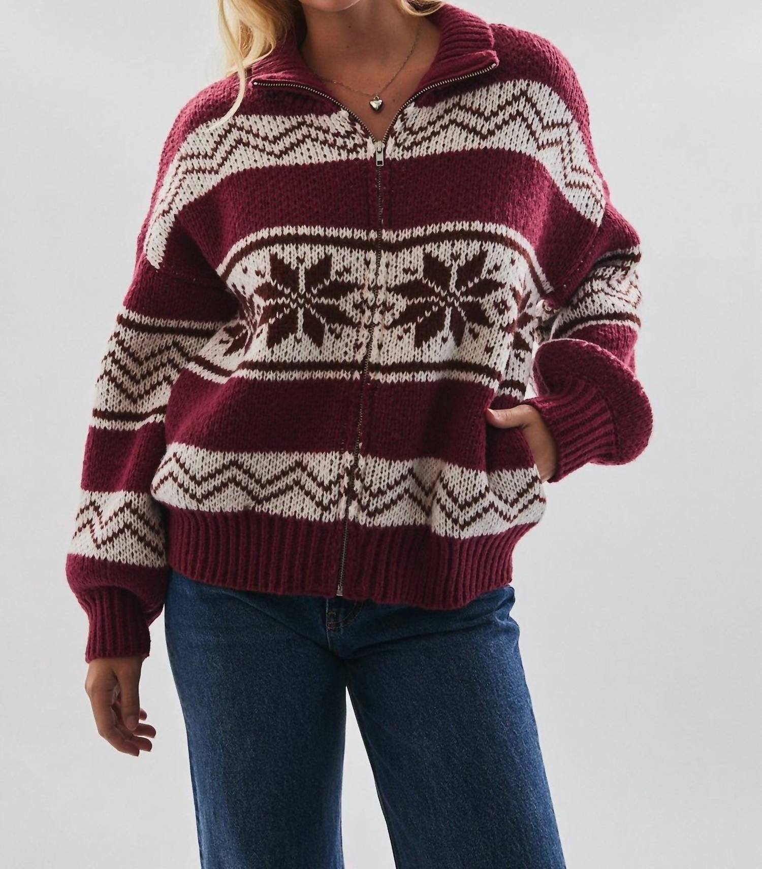 Le Lis - Collared Zip Up Sweater Jacket