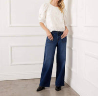 Karen Kane - Puff Sleeve Embroidered Top - Petite