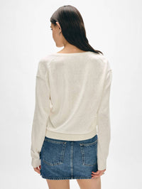 White + Warren - Organic Cotton Blend Rib Trim V-neck