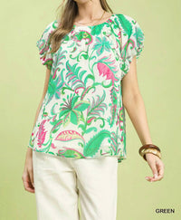 Umgee - Tropical Paisley Puff Sleeve Blouse