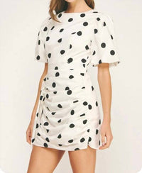 Strut & Bolt - Pamela Ruched Short Puff Sleeve Polka Dot Voile Mini Dress