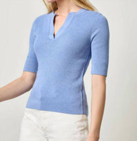 Lilla P - Women's Elbow Sleeve Split Neck Sweater Top