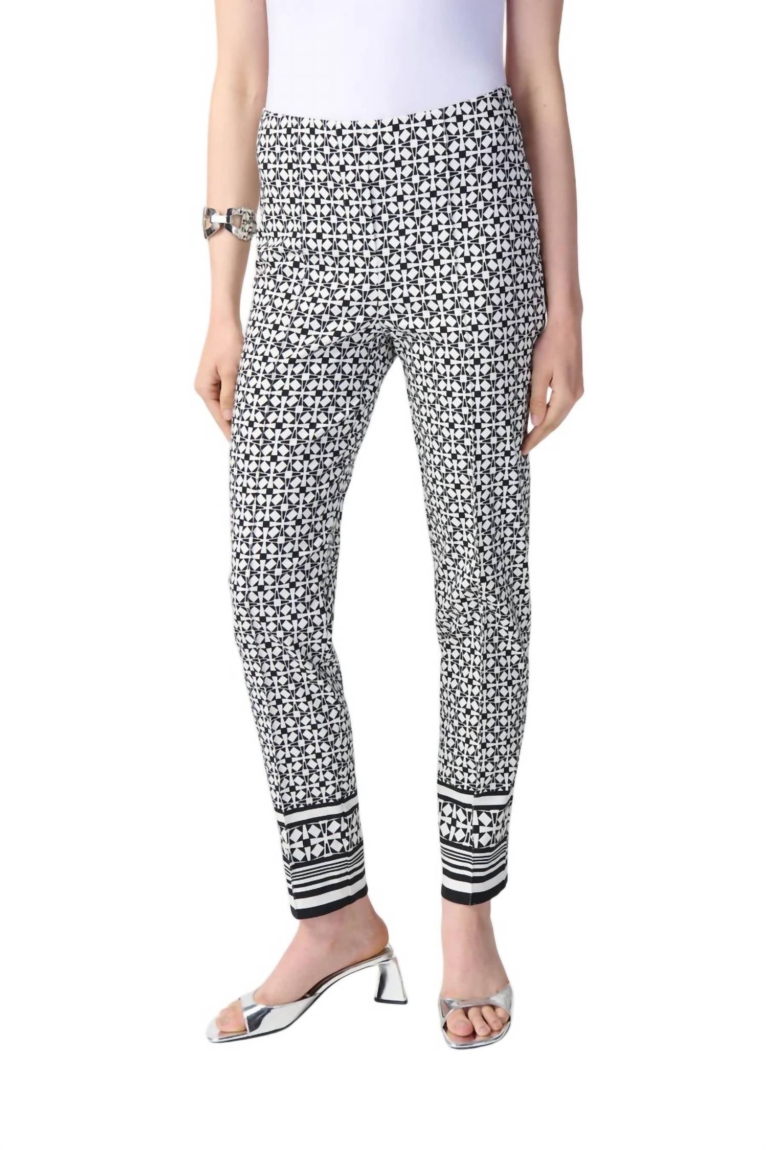 Joseph Ribkoff Geometric Pattern Pull On Pants in vanilla black - women's pants