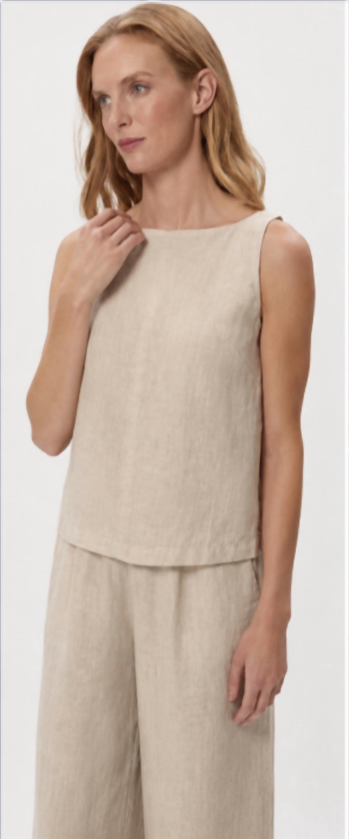 Michael Stars - Zora Herringbone Linen Straight Neck Sleeveless Tank