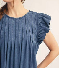 Jodifl - Pleated Flutter Sleeve Dress
