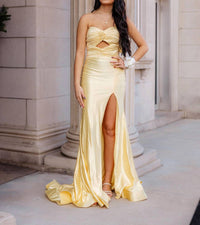 Sherri Hill Strapless Hot Fix Prom Dress in yellow - women's dress - detail view