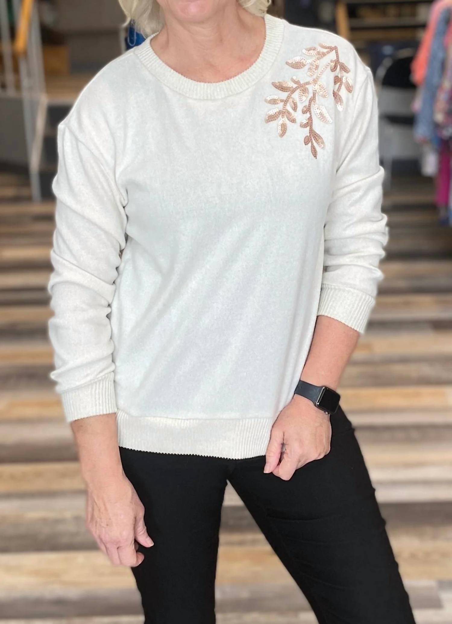 Emily Daniels - Women's Sequin Crew Neck Embellished Top