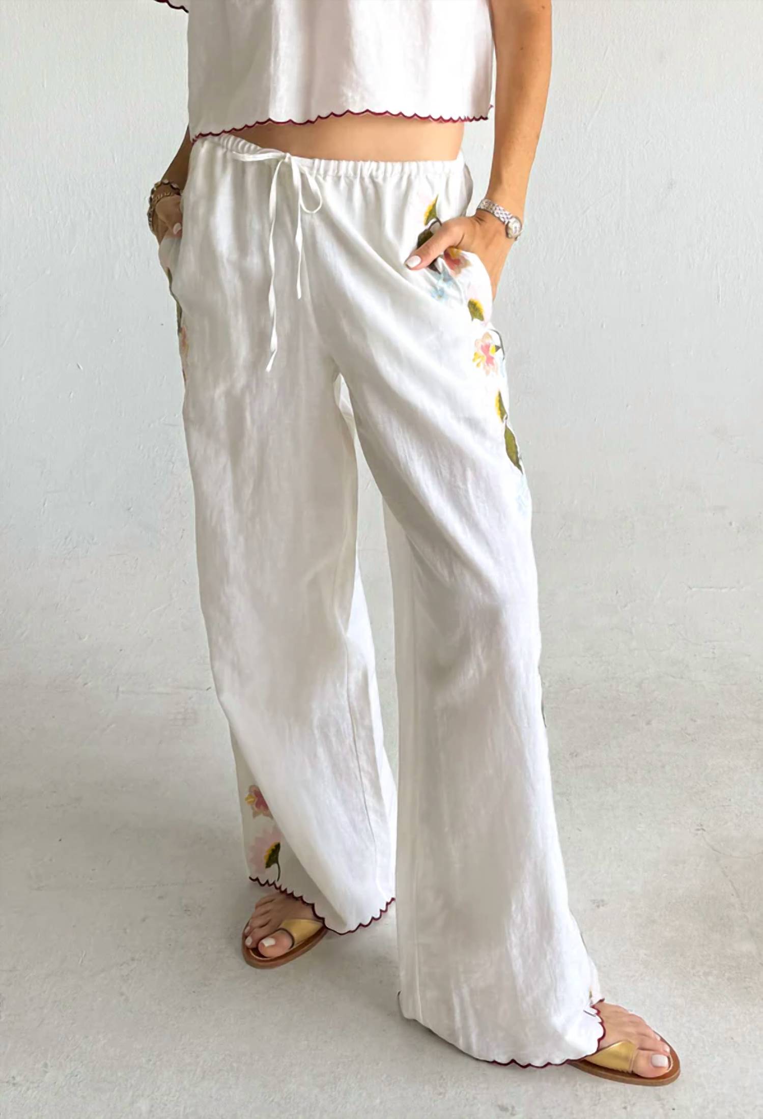 Ciao Lucia - Ermmano Embroidered Linen Pant
