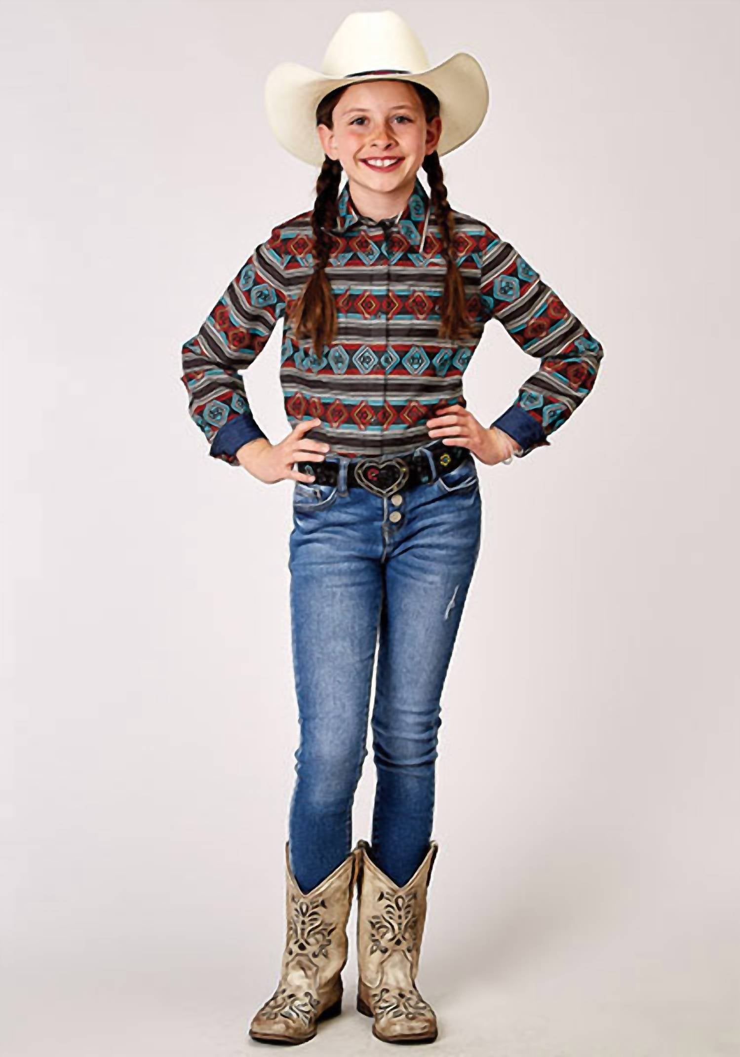 Roper - Girl's Horizontal Print Design Aztec Stripe Print Shirt