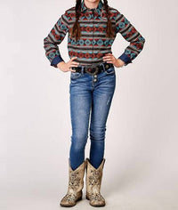 Roper - Girl's Horizontal Print Design Aztec Stripe Print Shirt