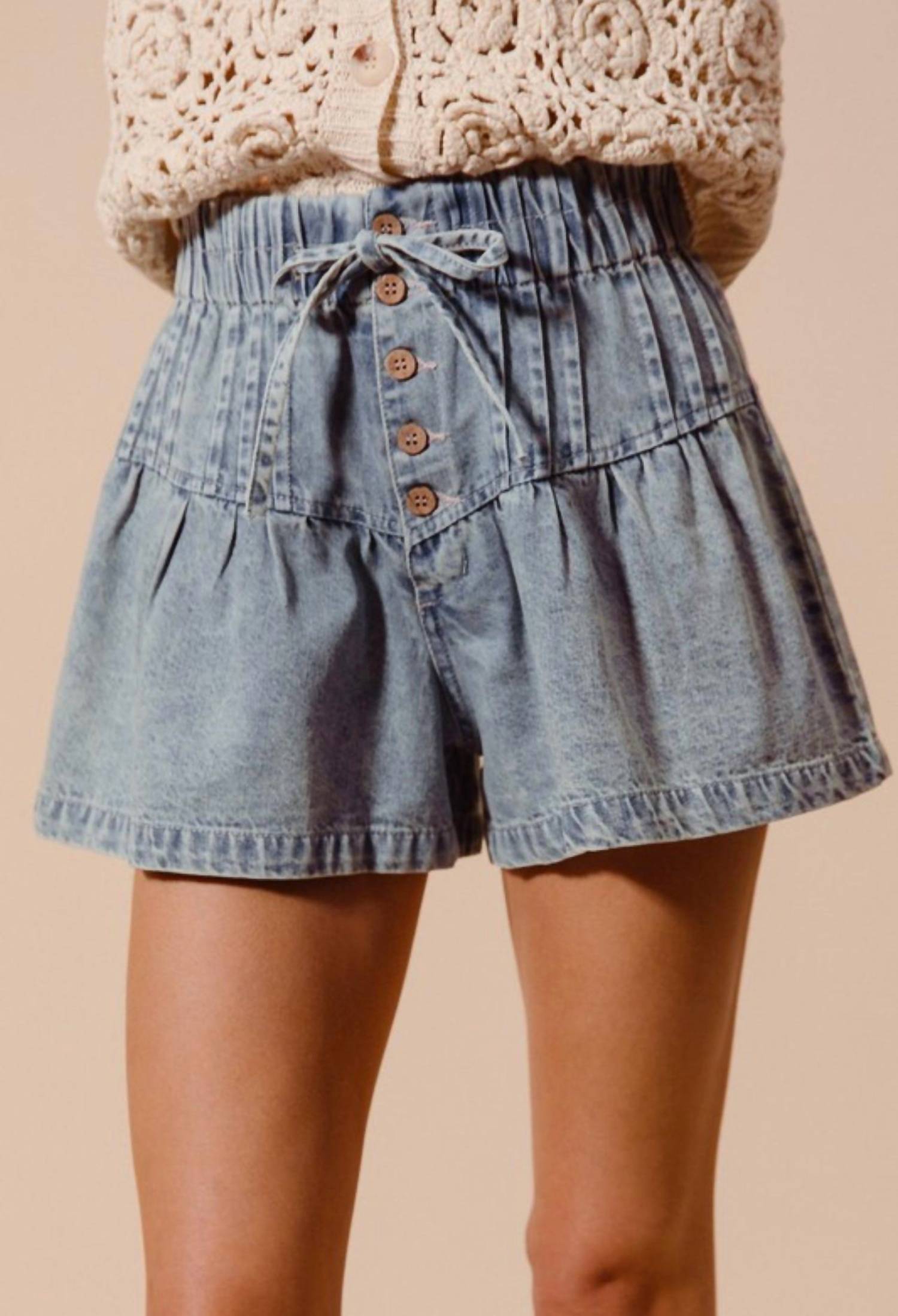 So Me - Flared Denim Shorts With Elastic Waist