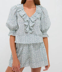 Hunter Bell - Imogen Ruffle V Neck Blouse