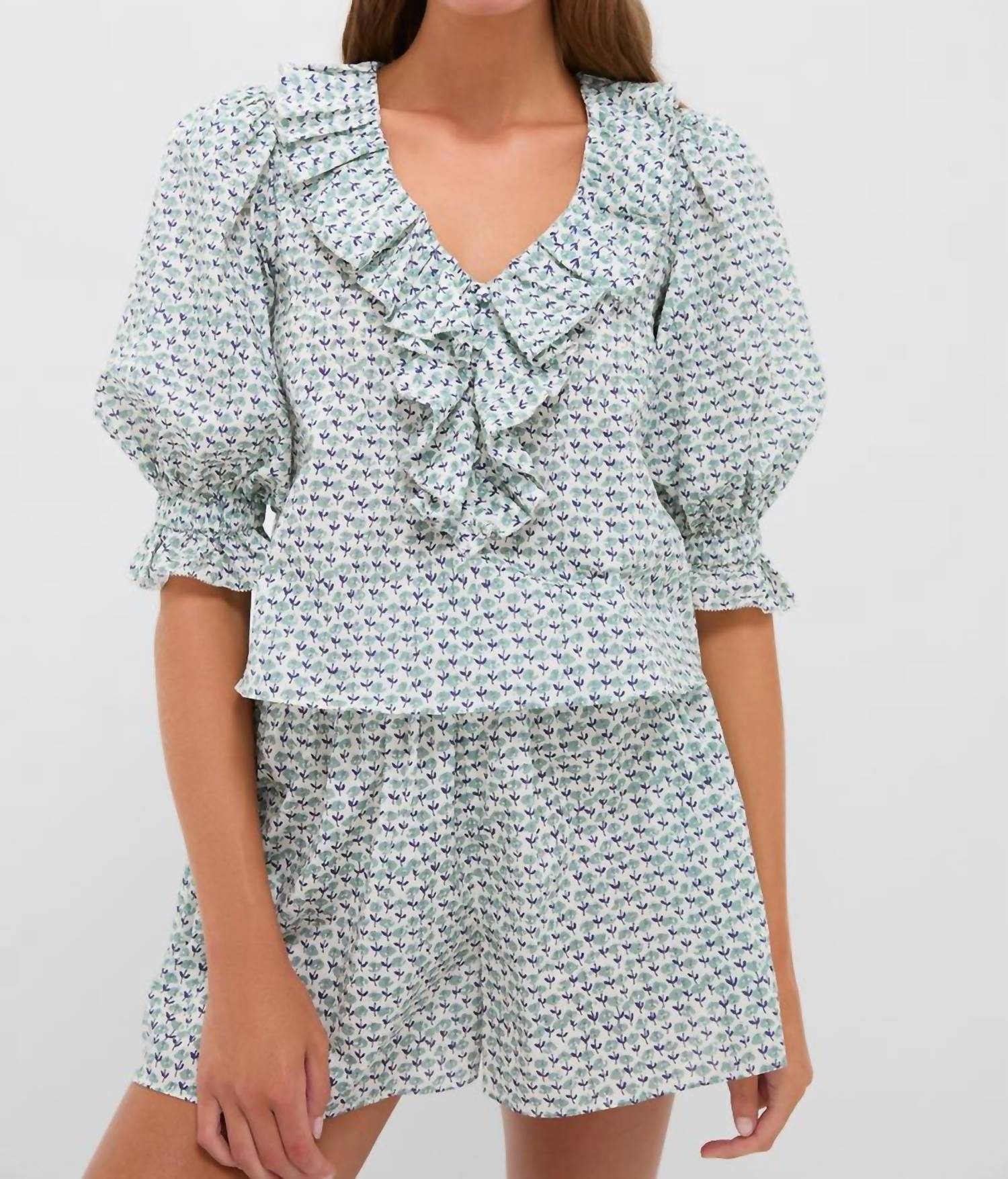Hunter Bell - Imogen Ruffle V Neck Blouse