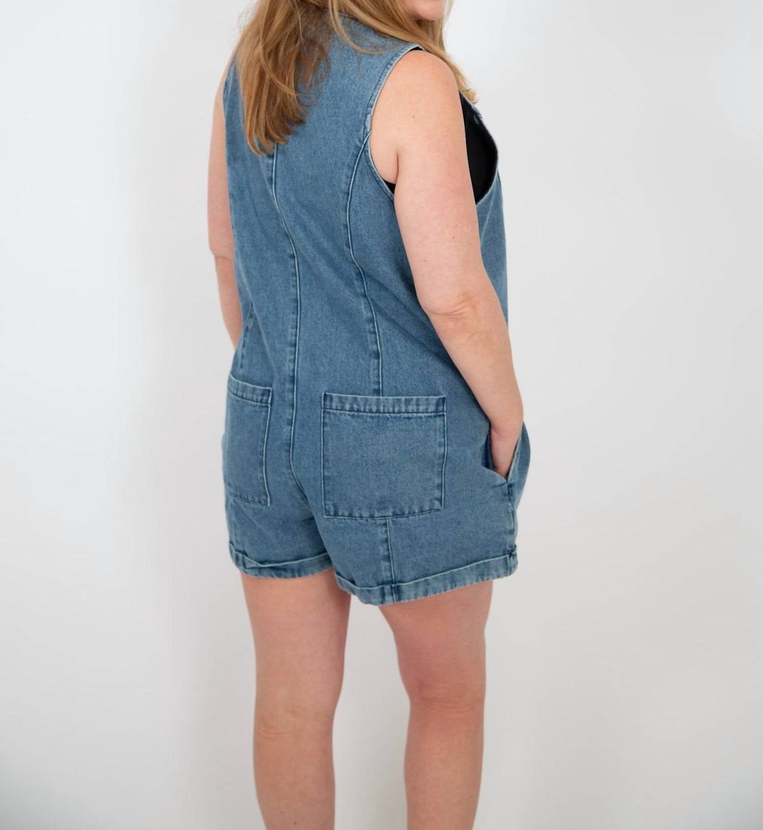 Miou Muse - Button Front Denim Romper