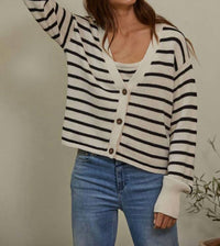 By Together - Knit Sweater Striped V-Neck Cardigan