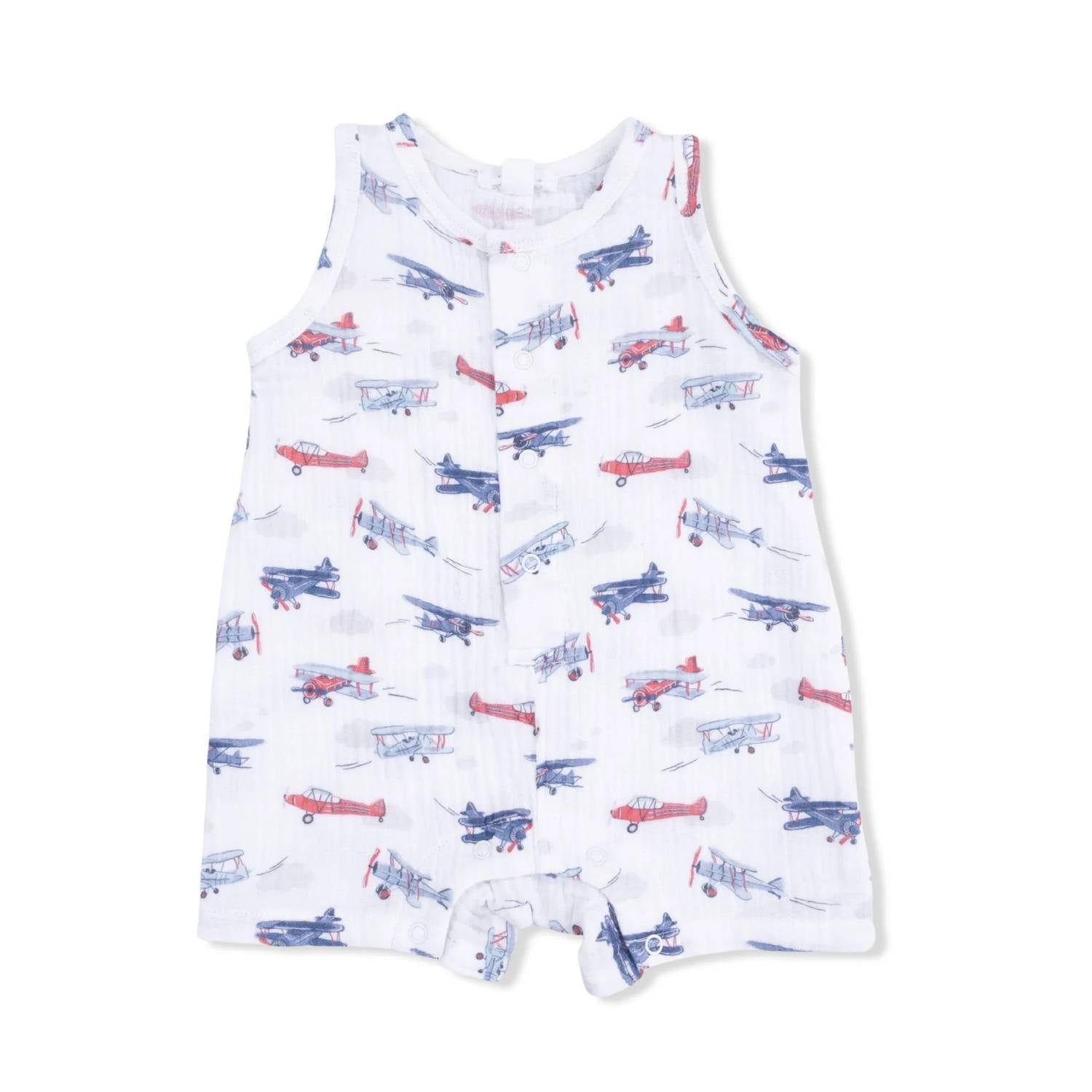 Angel Dear - Kids Vintage Planes Muslin Sleeveless Shortie Romper